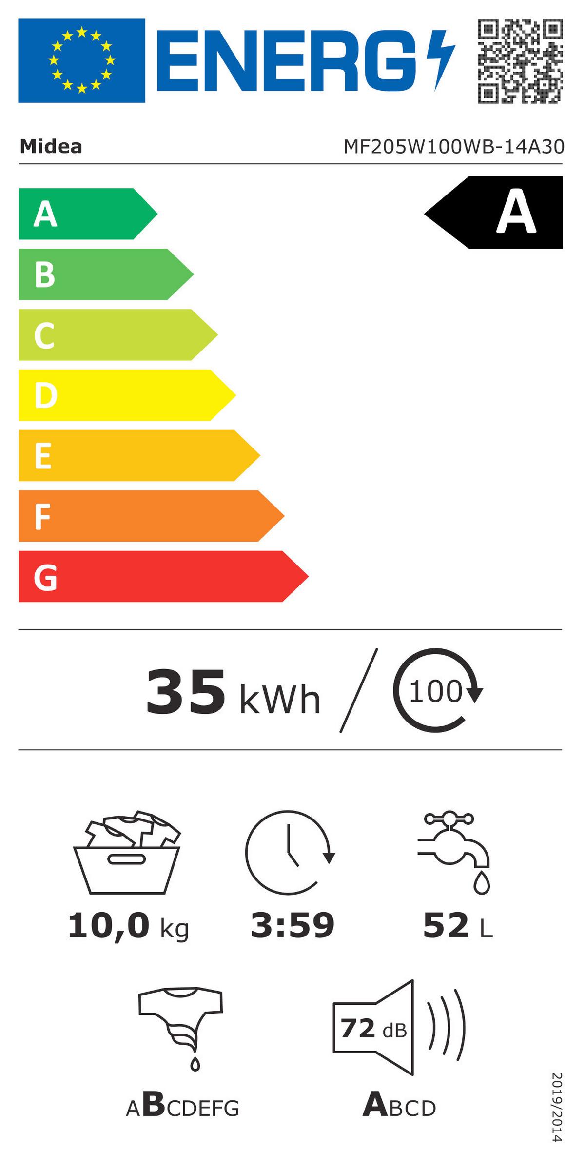 Waschmaschine MF205W100WB-14A 30, EEKL: A, 10 kg - Schwarz/Weiß, Basics, Kunststoff/Metall (59,5/85/55,5cm) - Midea