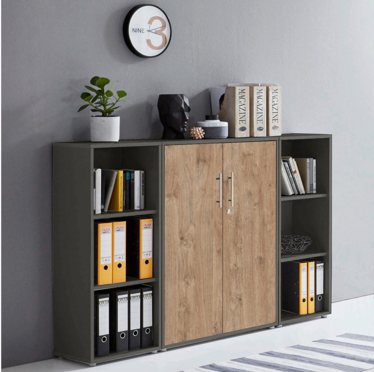 AKTENSCHRANK OFFICE EDITION - SW SET 2 - Eichefarben/Anthrazit, MODERN, Holzwerkstoff (172,6/113,6/33cm) - MID.YOU