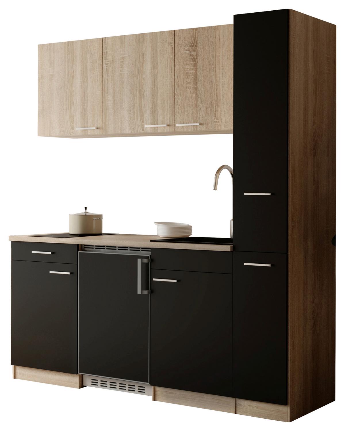 KÜCHENBLOCK Ingrid, Schwarz B: 180 cm - Eichefarben/Schwarz, Design, Holzwerkstoff (180cm) - Respekta