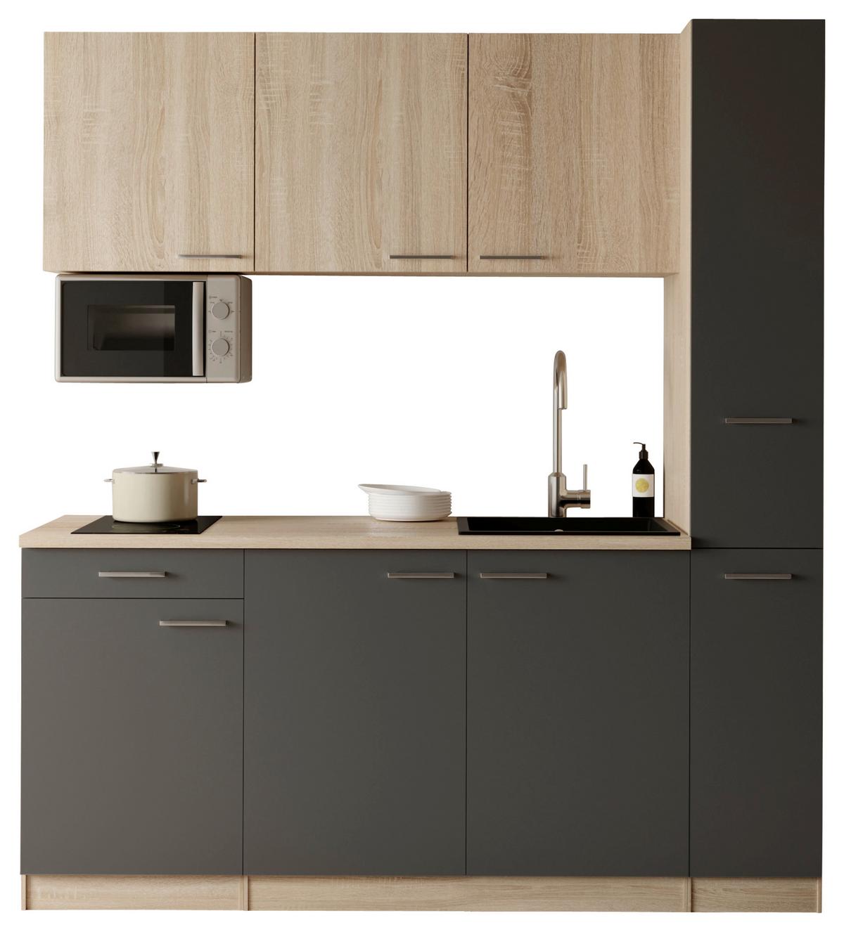 KÜCHENBLOCK Ingrid, Grau B: 180 cm - Eichefarben/Grau, Design, Holzwerkstoff (180cm) - Respekta