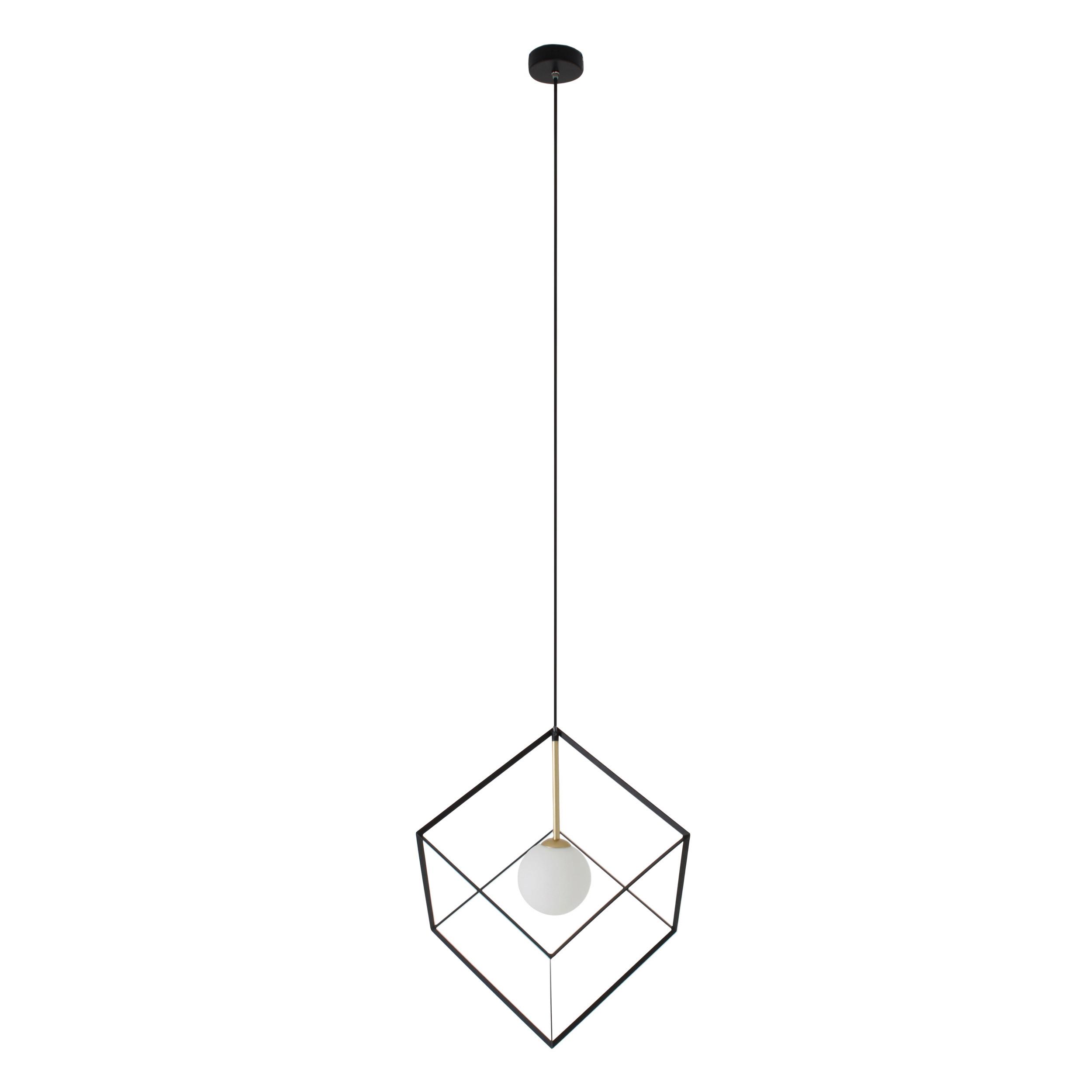 Hängeleuchte Cadre H: 130 cm 1-Flammig, Würfelform - Schwarz/Weiß, Design, Glas/Metall (30/130cm) - Näve