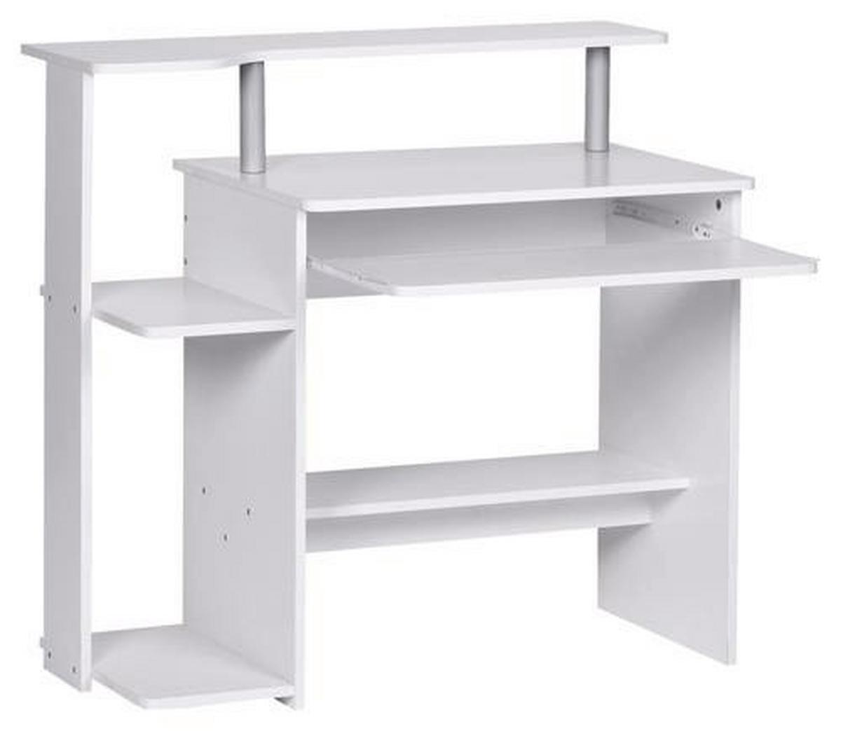 Písací stôl s nástavcom pre monitor biela - biela, Konventionell, kompozitné drevo (94/48,5/90,5cm) - MID.YOU