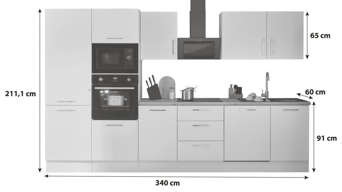 Küchenblock Turin Weiß/Eiche Dekor B: 340 cm - Weiß/Eiche Artisan, Basics, Holzwerkstoff (340cm) - P & B
