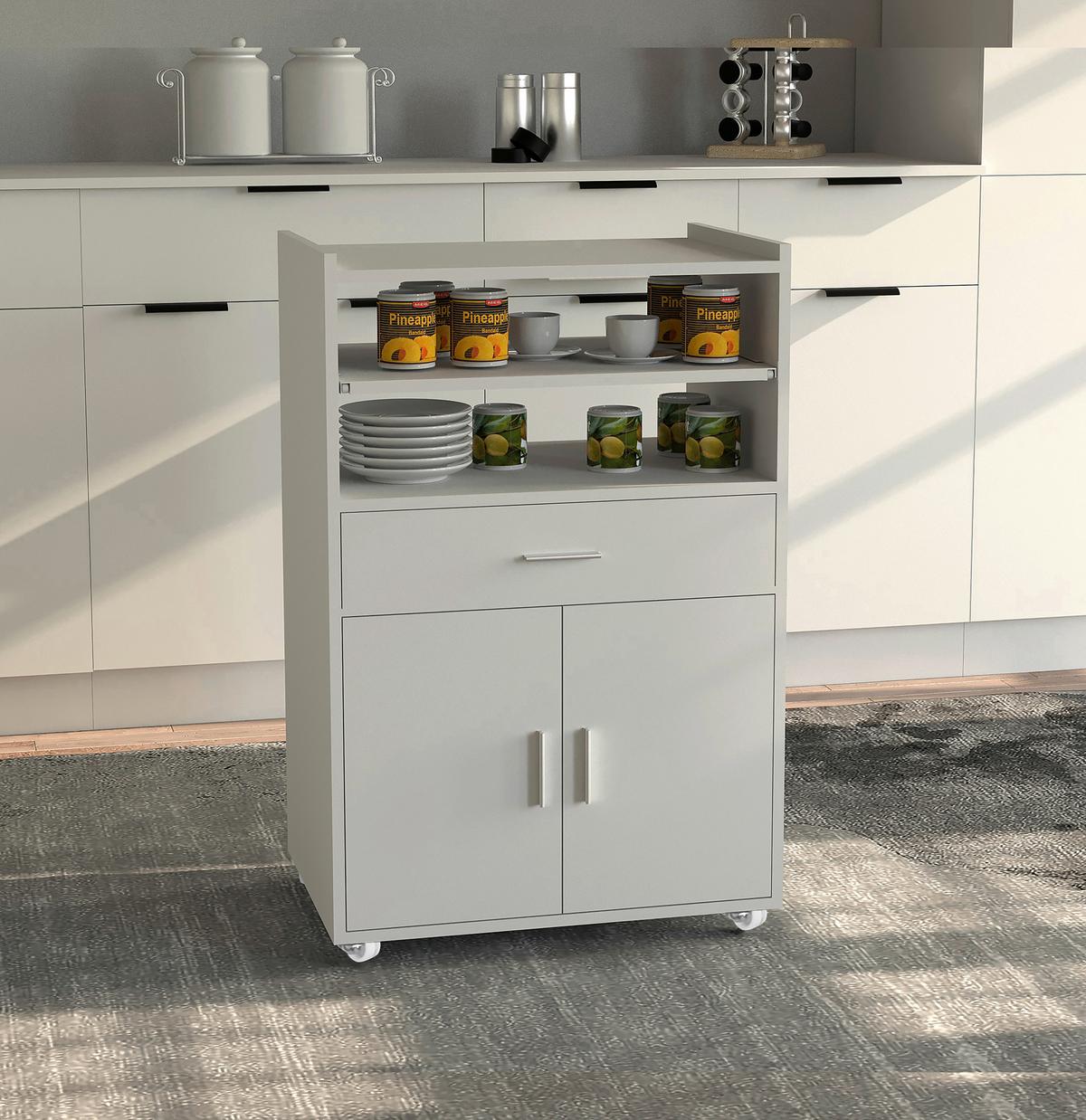 Servierwagen Kiola Weiß B: 59 cm - Weiß, Basics, Holzwerkstoff/Kunststoff (59/92/40cm) - MID.YOU