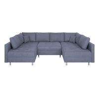 Wohnlandschaft Sofia Mit Schlaffunktion Grau - Chromfarben/Schwarz, Design, Holzwerkstoff/Textil (192/308/192cm) - P & B