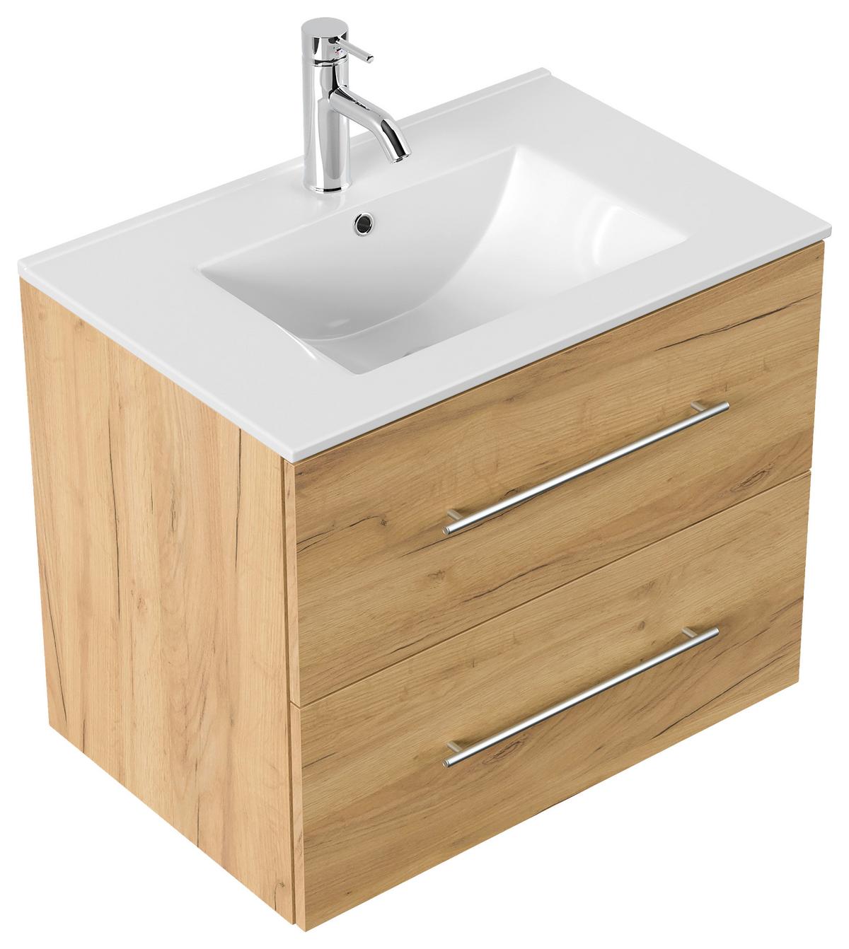 WASCHTISCHKOMBI Homeline, Eichefarben B: 71 cm - Eichefarben/Weiß, Basics, Keramik/Holzwerkstoff (71cm) - MID.YOU