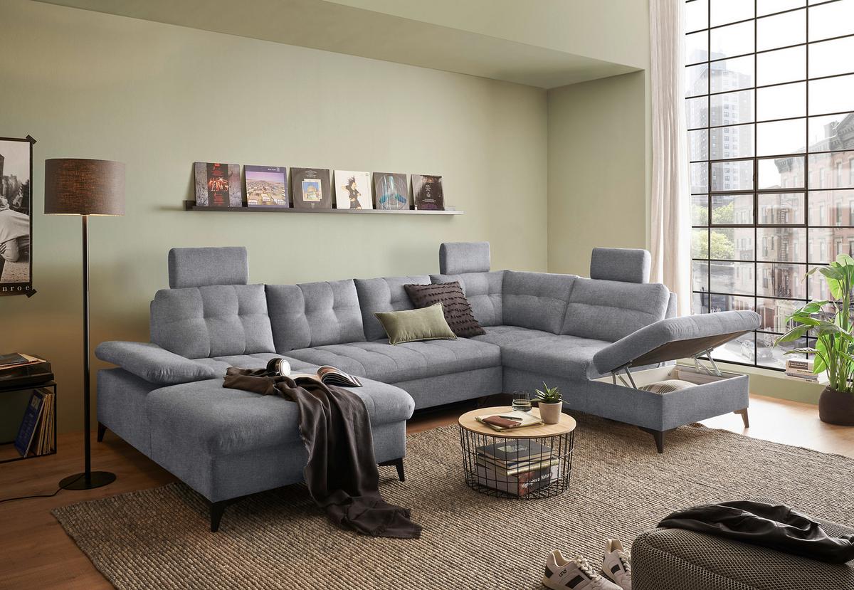 Wohnlandschaft Durban U Grau U: 170/324/218 Cm - Schwarz/Grau, KONVENTIONELL, Textil (170/324/218cm) - MID.YOU