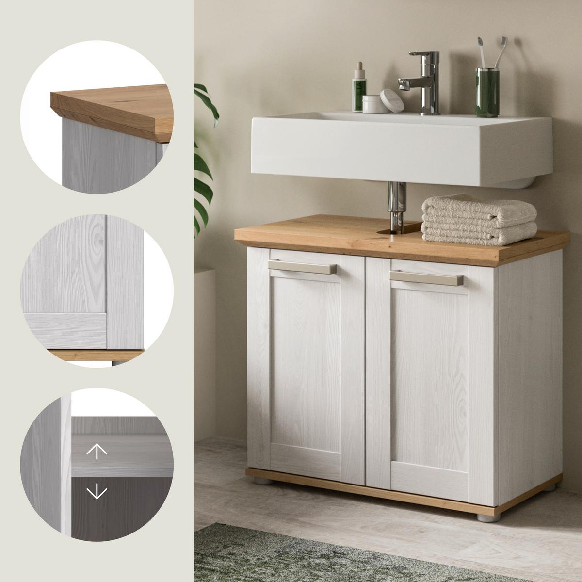 WASCHBECKENUNTERSCHRANK Lärchefarben/Eiche D. B: 69cm - Silberfarben/Lärchefarben, Trend, Holzwerkstoff (69/59/34cm) - MID.YOU