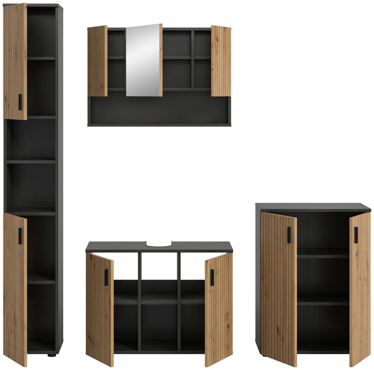 Badezimmer Mone Eiche Dekor B: 170cm - Schwarz/Eiche Artisan, Basics, Holzwerkstoff (170/192/30cm) - MID.YOU