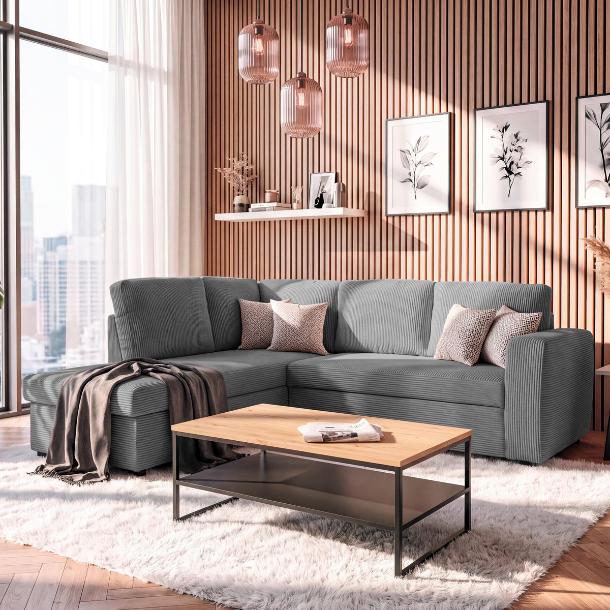 Ecksofa mit Schlaffunktion Toulouse anthrazit, 206x224cm - Anthrazit/Schwarz, Trend, Holz/Textil (206/224cm)