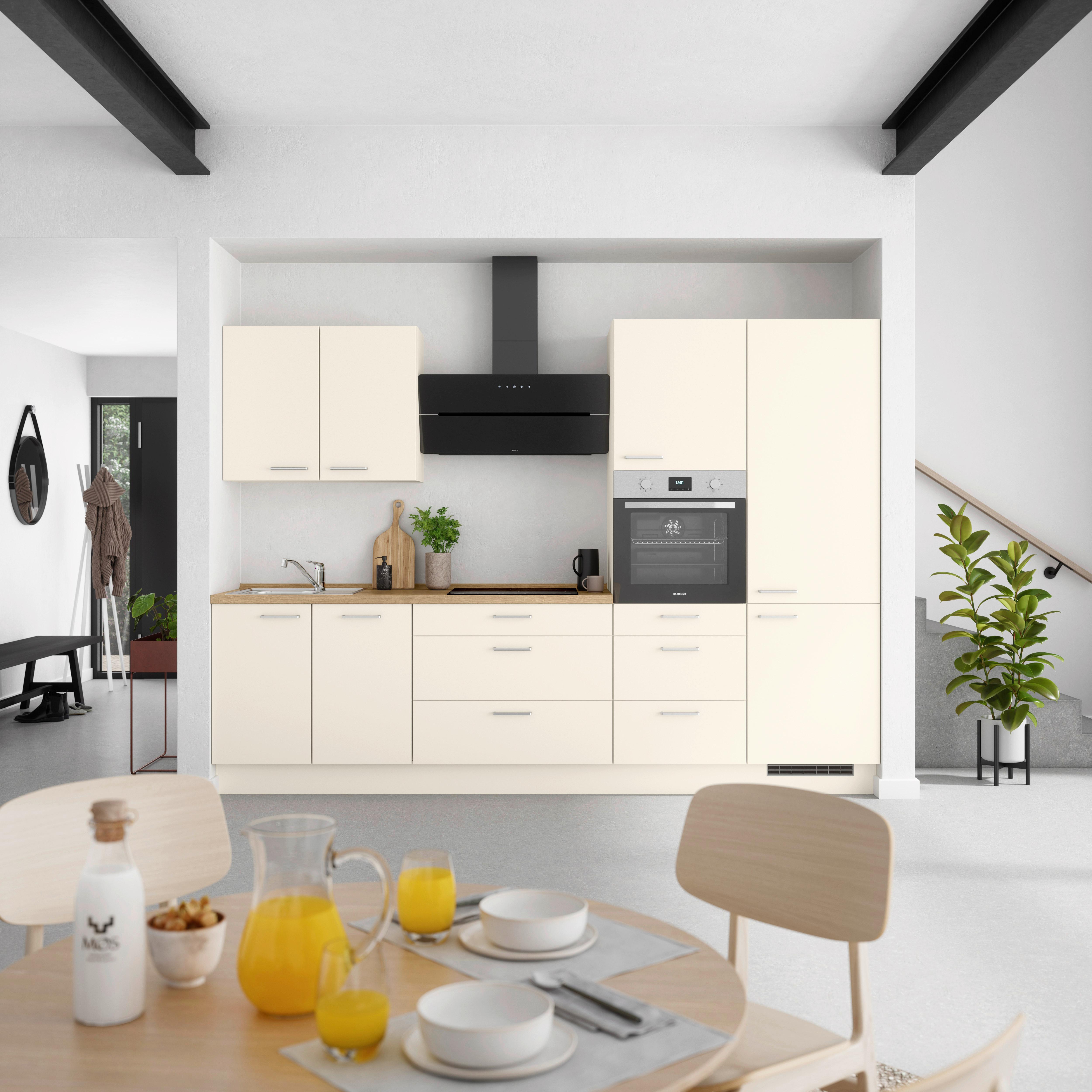 Kuchynská linka 300 cm, magnóliová supermatná - barvy dubu/magnolie, Moderní, kov/kompozitní dřevo (300cm) - Nobilia