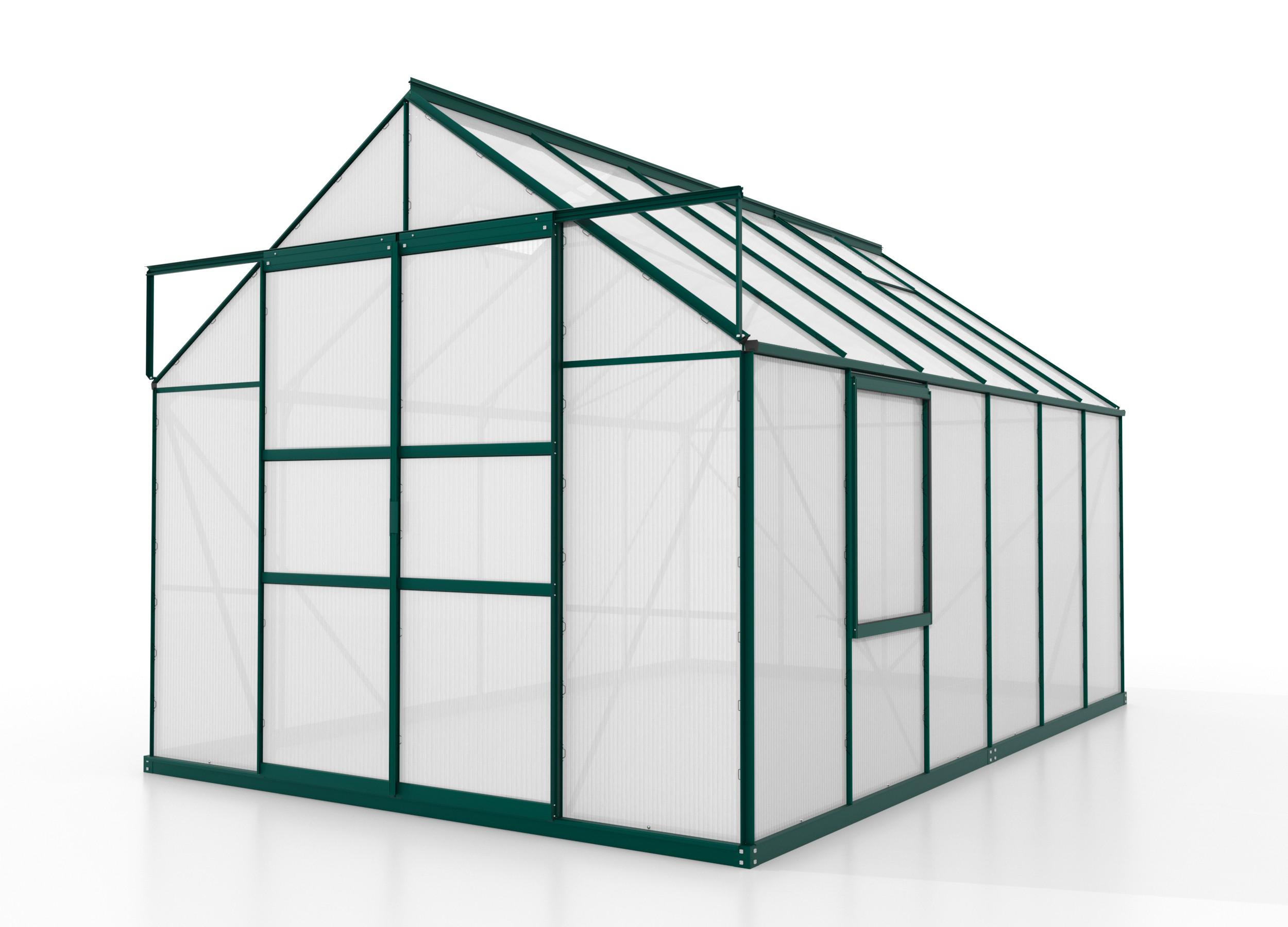 Gewächshausbausatz Meridian 2 9900 9,9 M2 Metall/Kunststoff - Grün, Basics, Kunststoff/Metall (257/231,8/383cm)