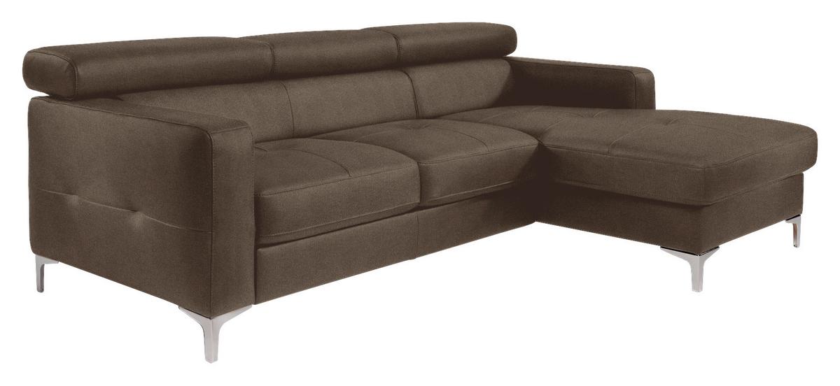 Ecksofa Sammy Braun Mit Kopfteilverstelllung - Chromfarben/Braun, Design, Textil (226/169cm) - Livetastic