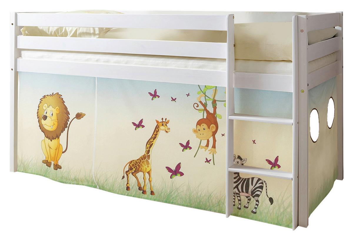 Kinderbett Malte 90x200cm Holz Massiv Weiß/safari Mit Vorhang - Multicolor/Weiß, Natur, Holz (90/200cm) - MID.YOU