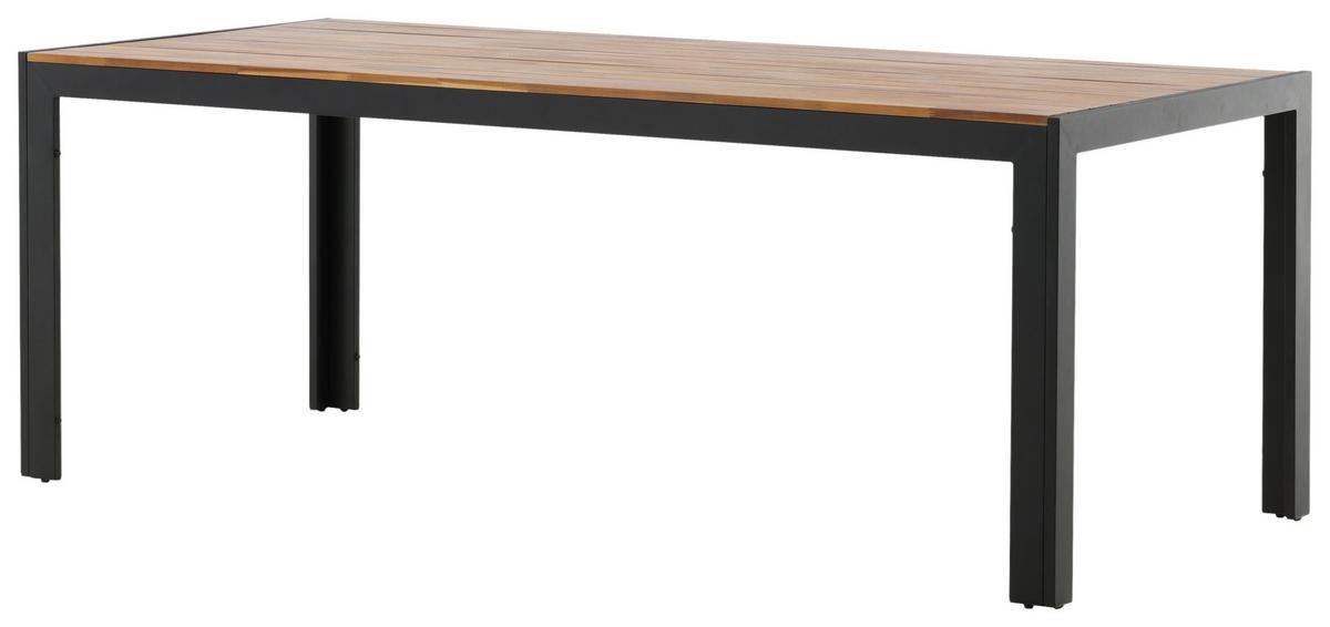 Gartentisch Bois Akazienholz /Metall L 205 cm - Schwarz/Akaziefarben, KONVENTIONELL, Holz/Metall (205/90/75cm) - Gardenson