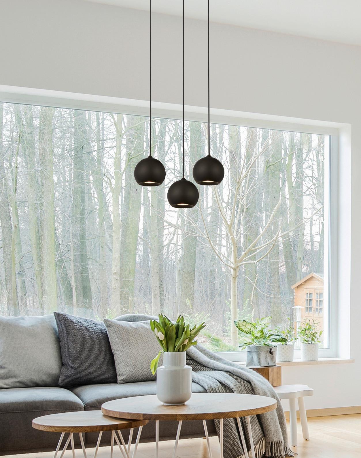Hängeleuchte H: 200 cm 3-Flammig, höhenverstellbar - Schwarz, Design, Metall (39/200cm)