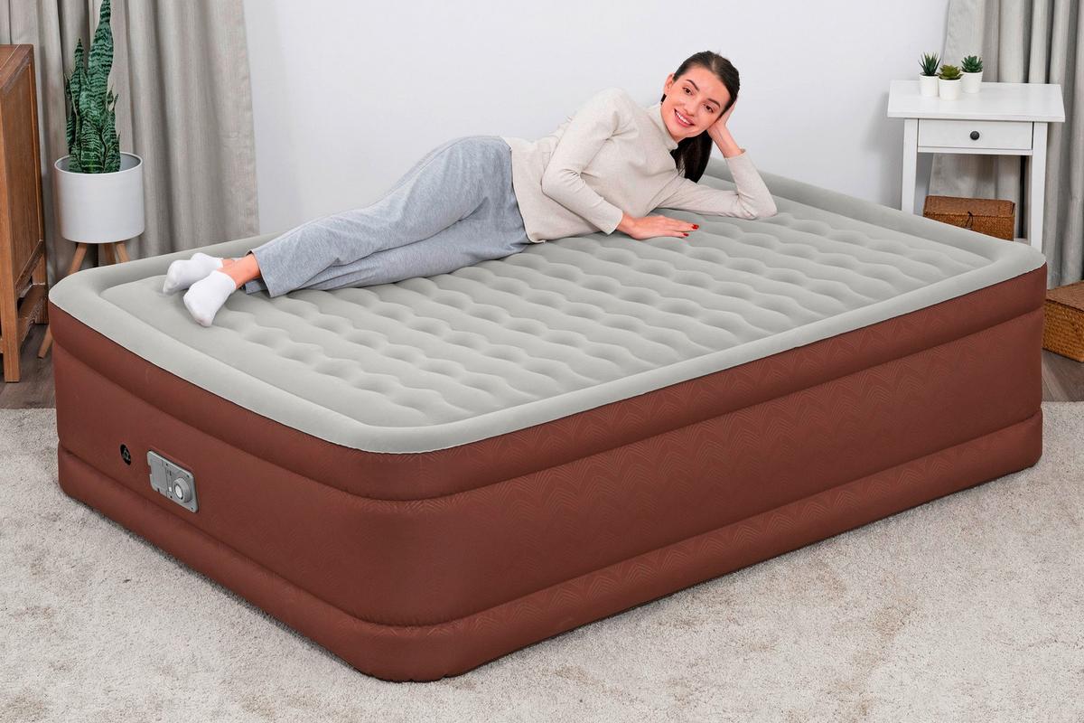 Luftbett Anastasia 203x152x51 Cm Bis 350kg, Inkl. Pumpe - Braun/Grau, KONVENTIONELL, Kunststoff/Metall (203/152/51cm) - Bestway