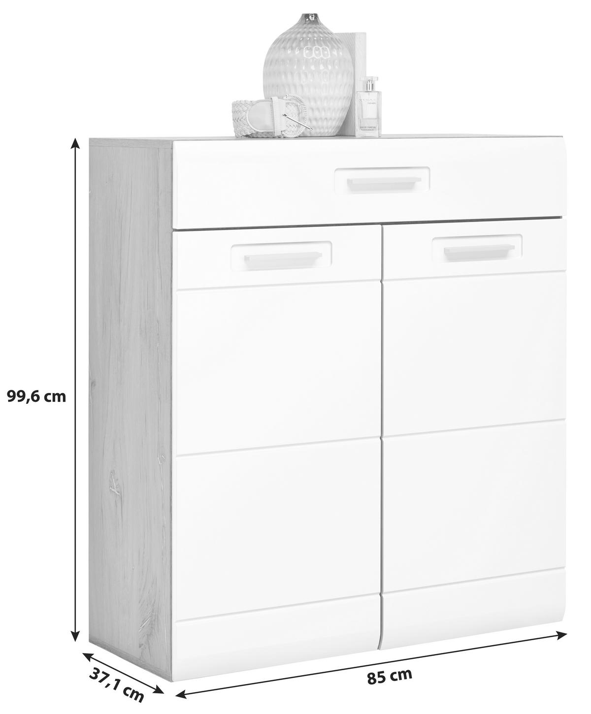 Kommode B: 85 Cm Auris Weiß/eichefarben - Eichefarben/Weiß, MODERN (85/99,6/37,1cm) - Luca Bessoni