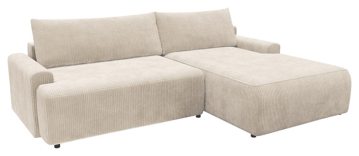 Eckschlafsofa Prag, Creme S: 253x167 cm - Creme/Schwarz, MODERN, Textil (253/167cm) - Trendmanufaktur