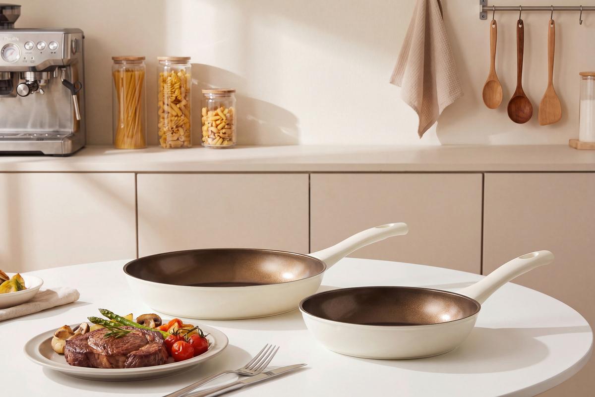 Pfannenset 2-teilig Metall/Kunststoff - Creme/Kupferfarben, Basics, Kunststoff/Metall - James Wood