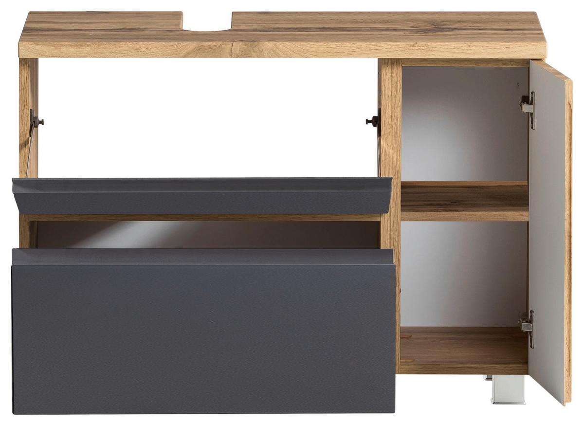 Waschbeckenunterschrank Varese B: 85 Cm Grau/eiche Wotan - Eiche Wotan/Grau, MODERN, Holzwerkstoff (85/56/35cm) - Held