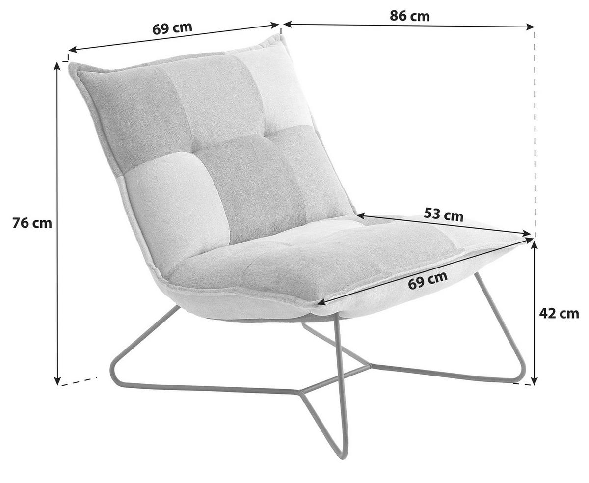 Polstersessel Vico Stoffbezug Schlamm/denim/grau - Blau/Schlammfarben, Basics, Textil/Metall (69/76/86cm) - MID.YOU