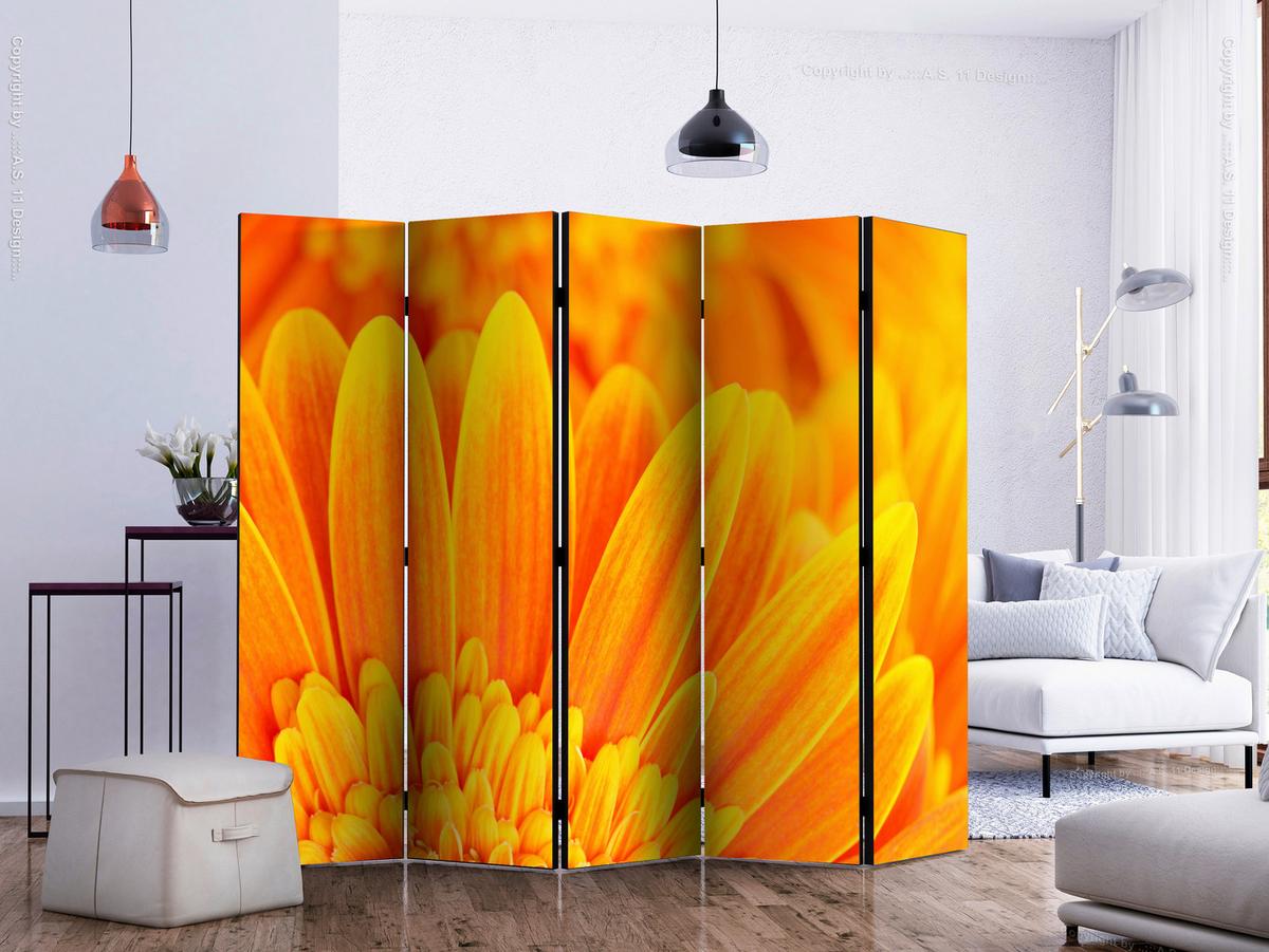 Paravent Gelb Orange B: 225 Cm - Gelb/Orange, Basics, Holz/Textil (225/172/3cm) - artgeist