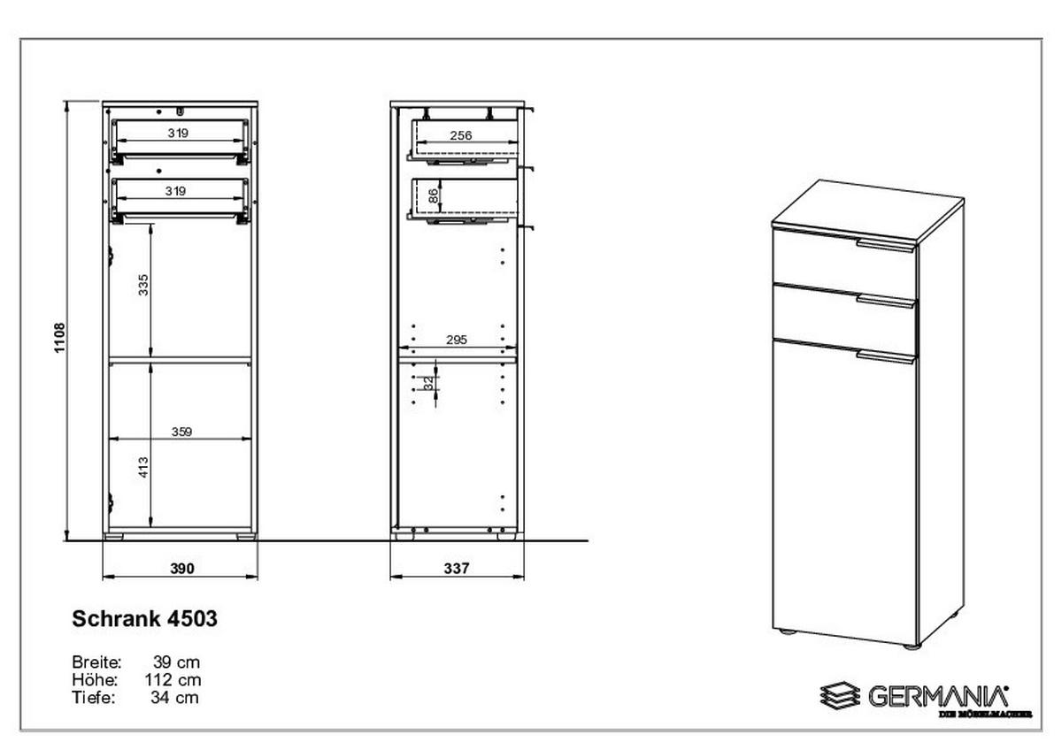 Badezimmer Gw-Menen Weiß/Eichefarben - Eichefarben/Schwarz, MODERN, Holzwerkstoff (130cm) - Germania