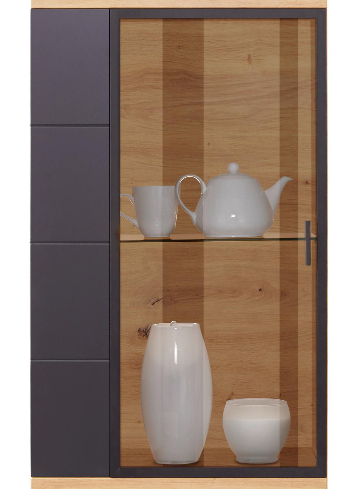 Vitrine Tonale B: 56 Cm, Eiche Dekor/grau - Eichefarben/Schwarz, MODERN, Glas/Holzwerkstoff (56/207,6/40cm)