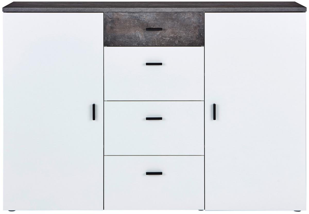 Kommode B: 160 Cm Paul, Betonoptik Dunkel/weiß - Weiß/Grau, MODERN, Holzwerkstoff (160/111/42cm)