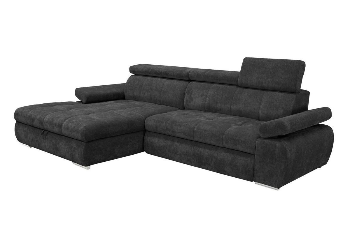 Rohová sedačka VEGAS, levá, černá žinylka - černá/barvy stříbra, Design, dřevo/textil (173/294cm)