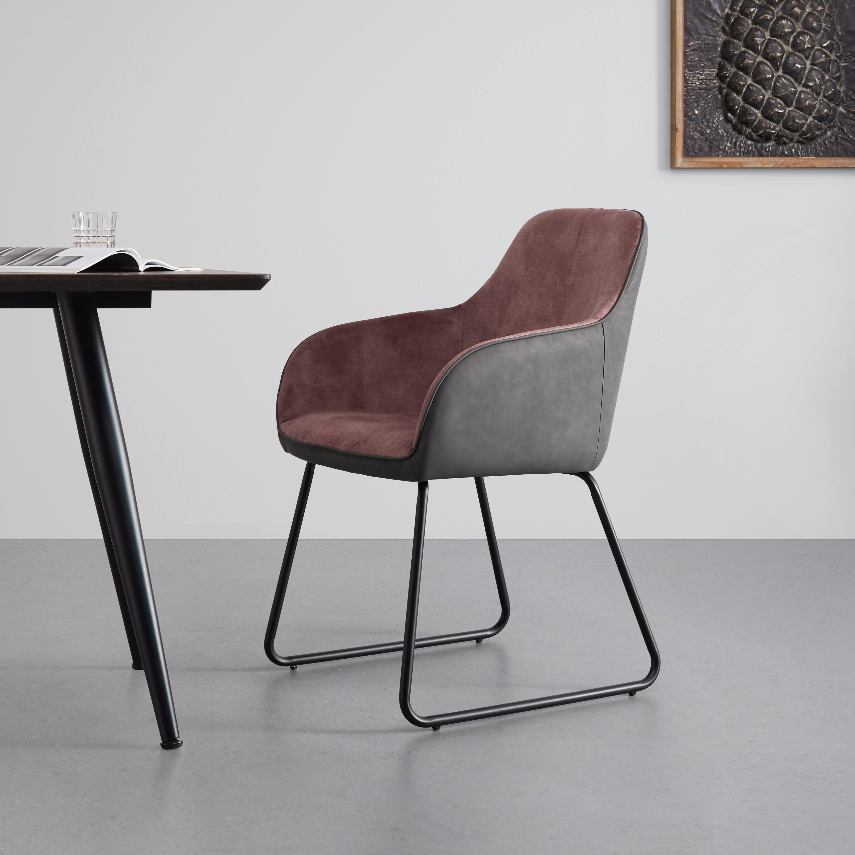 Stolička s podrúčkami DAJA ružová/tm.sivá - čierna/sivá, Modern, kov/drevo (56/85/62cm) - Bessagi Home