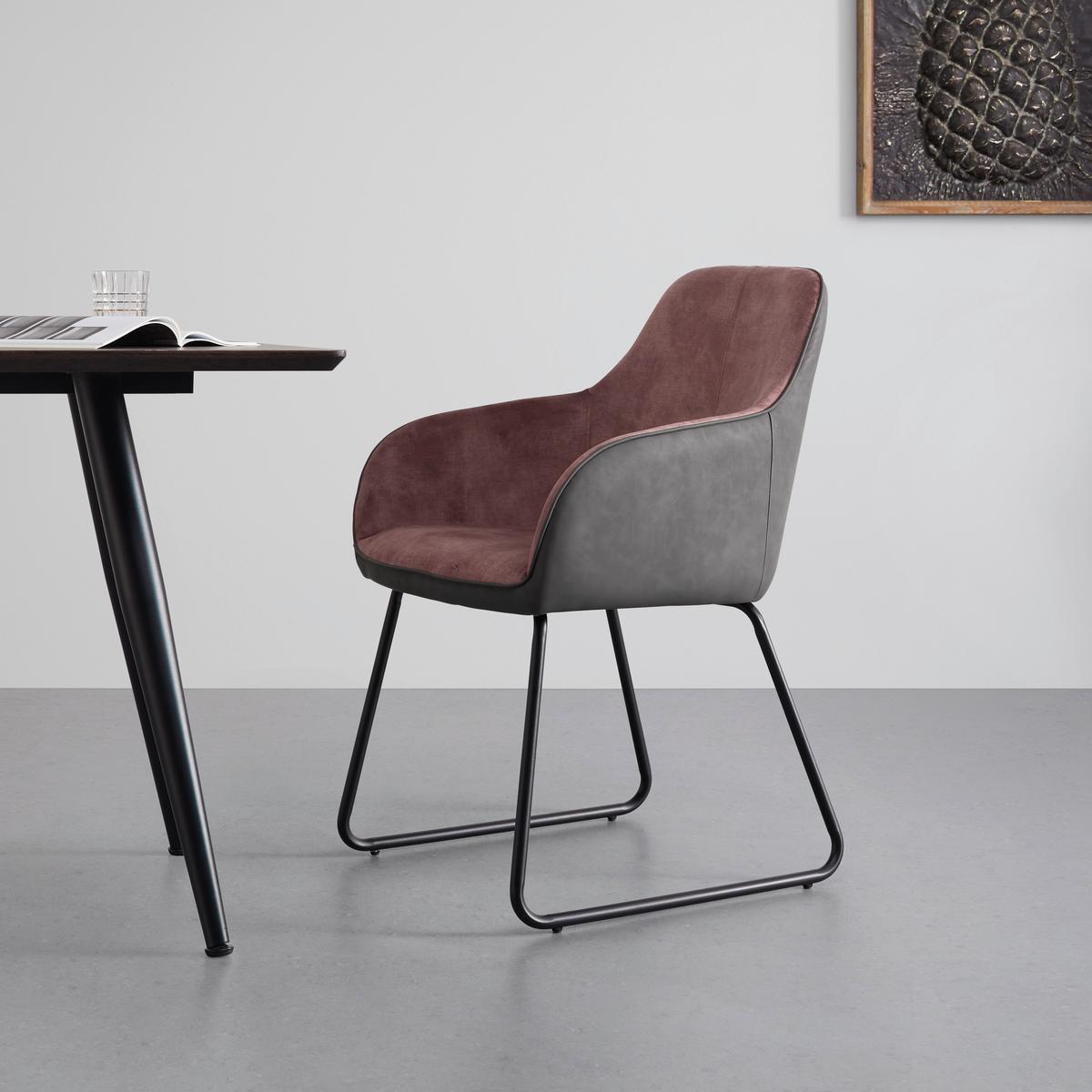 Stolička s podrúčkami DAJA ružová/tm.sivá - čierna/sivá, Modern, kov/drevo (56/85/62cm) - Bessagi Home