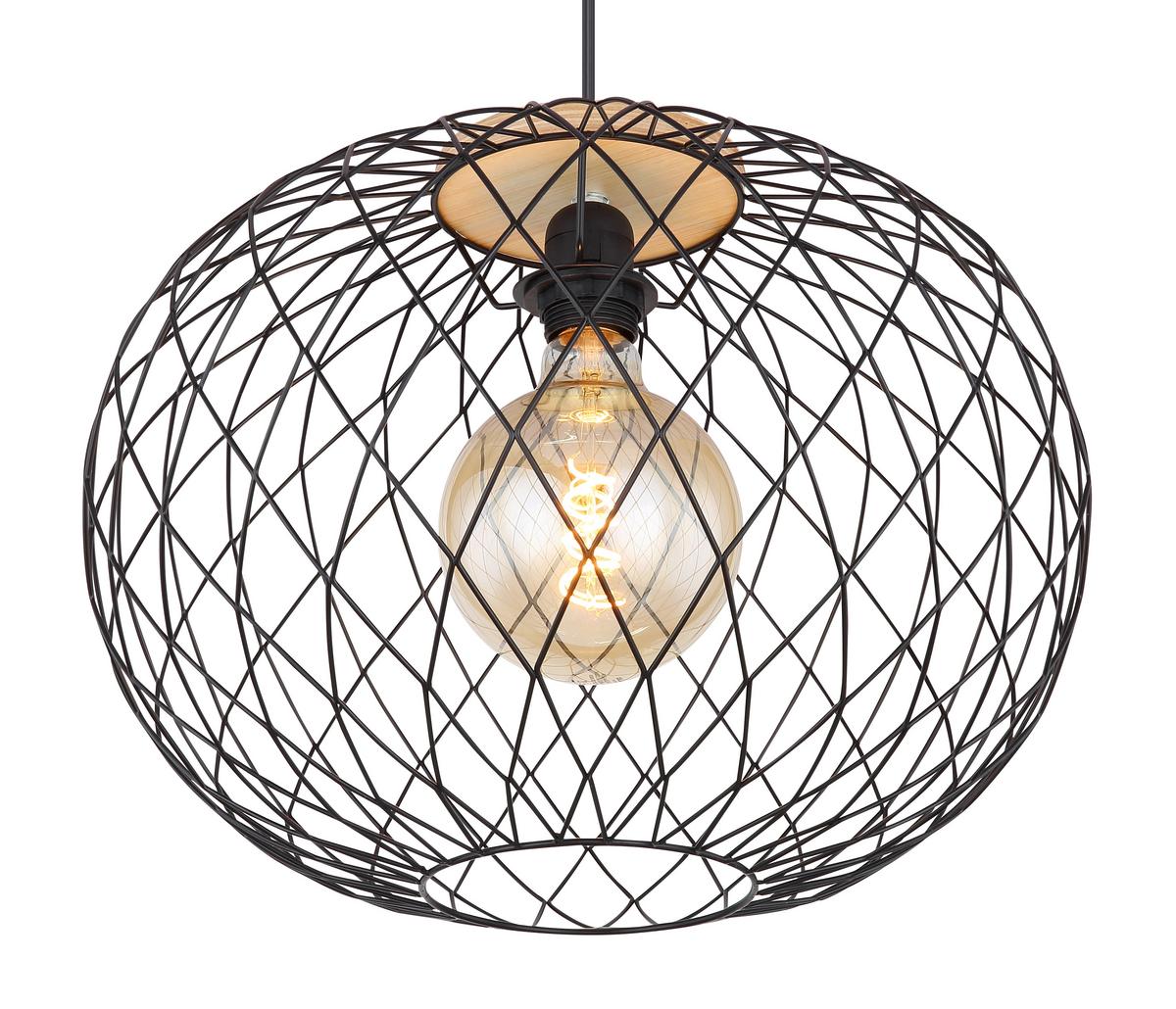 Hängeleuchte Lacky H: 150 cm 1-Flammig - Schwarz/Braun, Basics, Holz/Metall (40/150cm) - Globo