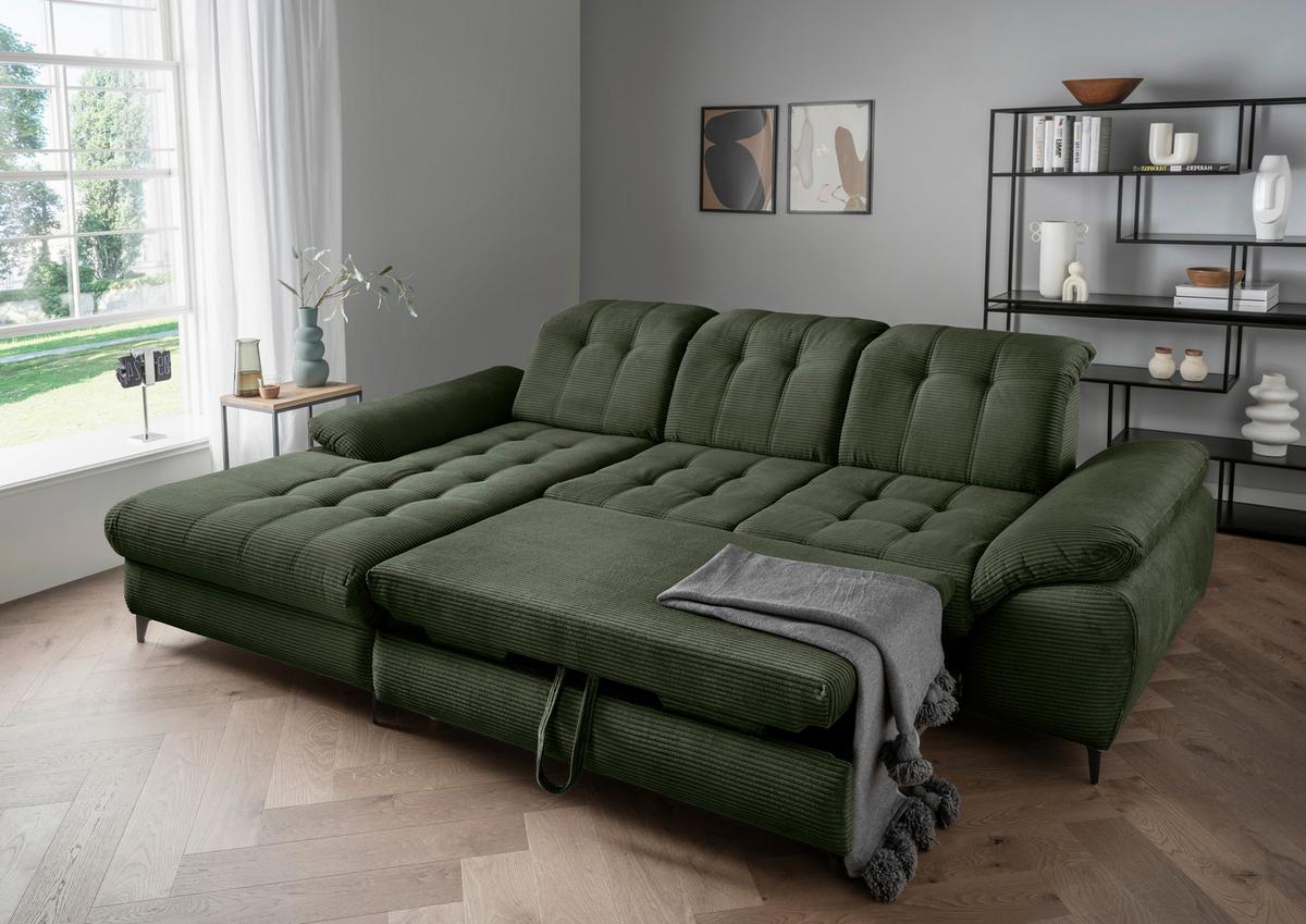 Eckschlafsofa Delphino Dunkelgrün S: 189x273 cm - Dunkelgrün/Schwarz, MODERN, Textil (189/273cm) - Livetastic