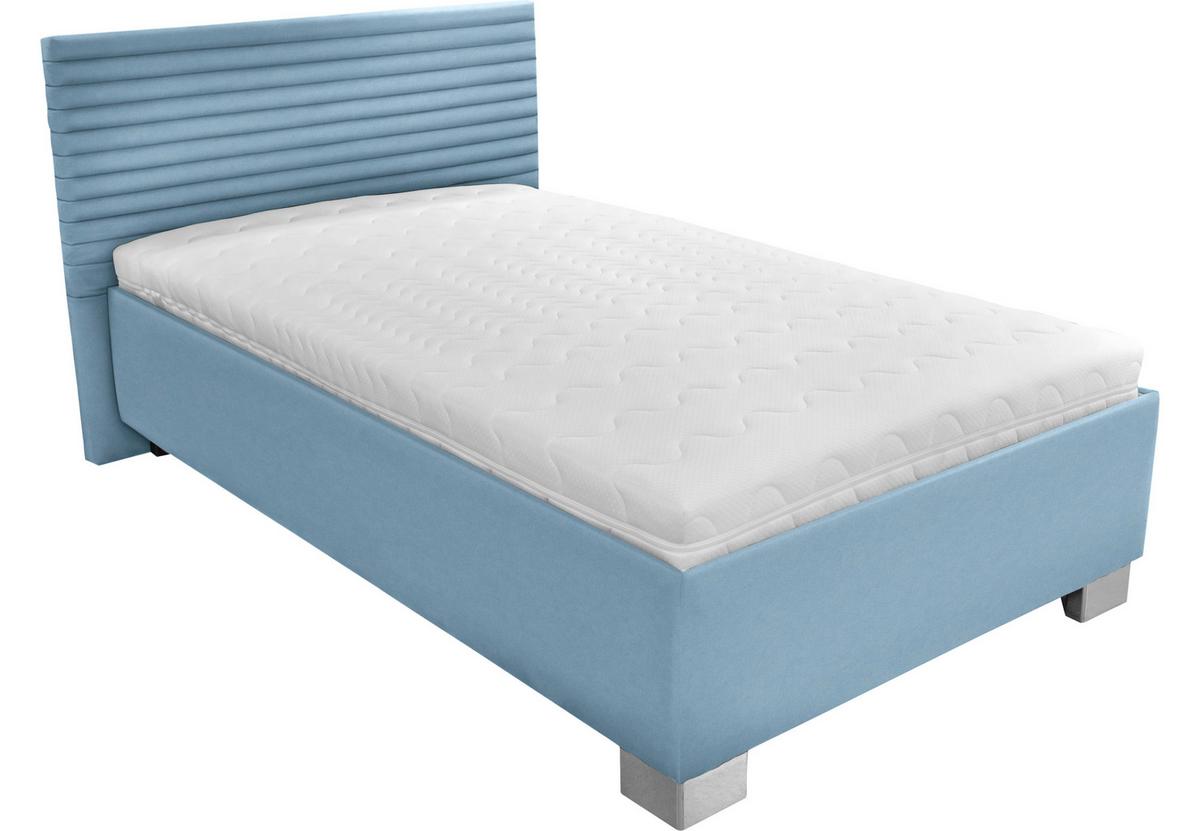 Čalouněná postel Como 120x200, úložný prostor, světle modrá - bílá/barvy chromu, dřevo/textil (120/200cm)