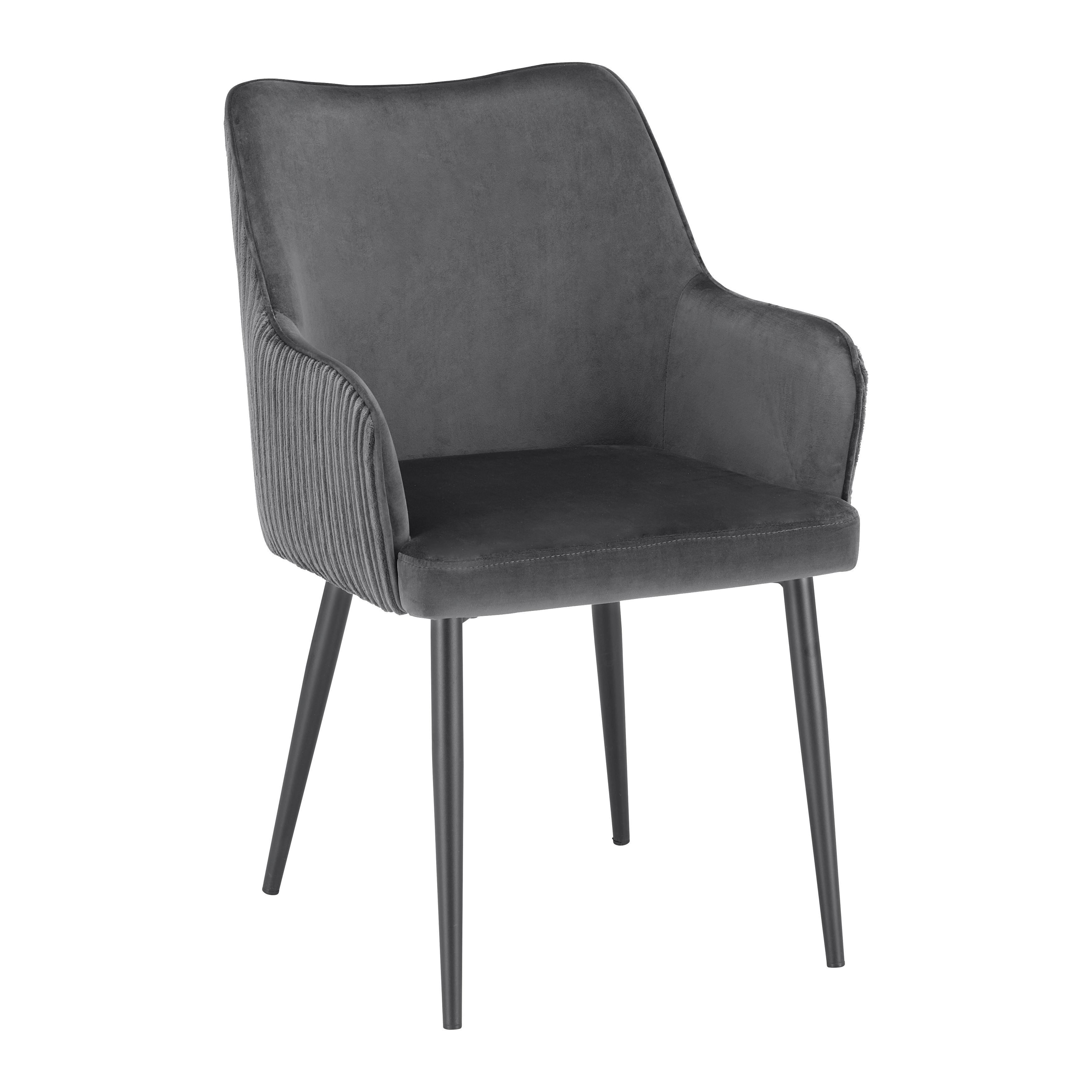 Zamatová stolička Caria tmavosivá - čierna/tmavosivá, Modern, kov/drevo (57/89/60cm) - Bessagi Home