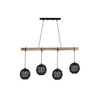 Hängeleuchte 14994-4h - Schwarz/Naturfarben, Basics, Holz/Metall (100/20/140cm) - Globo