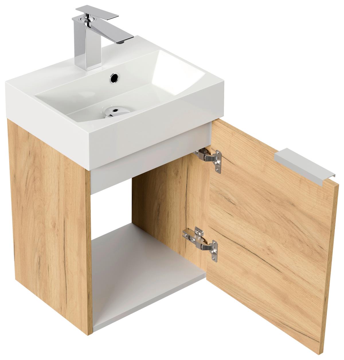 Gästebad Cubi Eiche Dekor B: 40 cm - Eichefarben/Weiß, MODERN, Holzwerkstoff/Stein (40cm) - MID.YOU