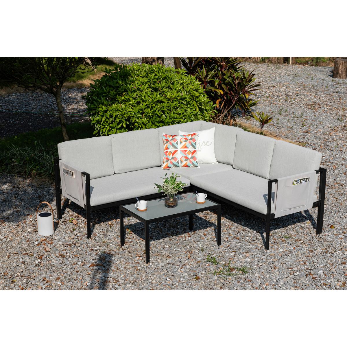Loungegarnitur Kos - Anthrazit/Grau, MODERN, Textil/Metall - Gardenson