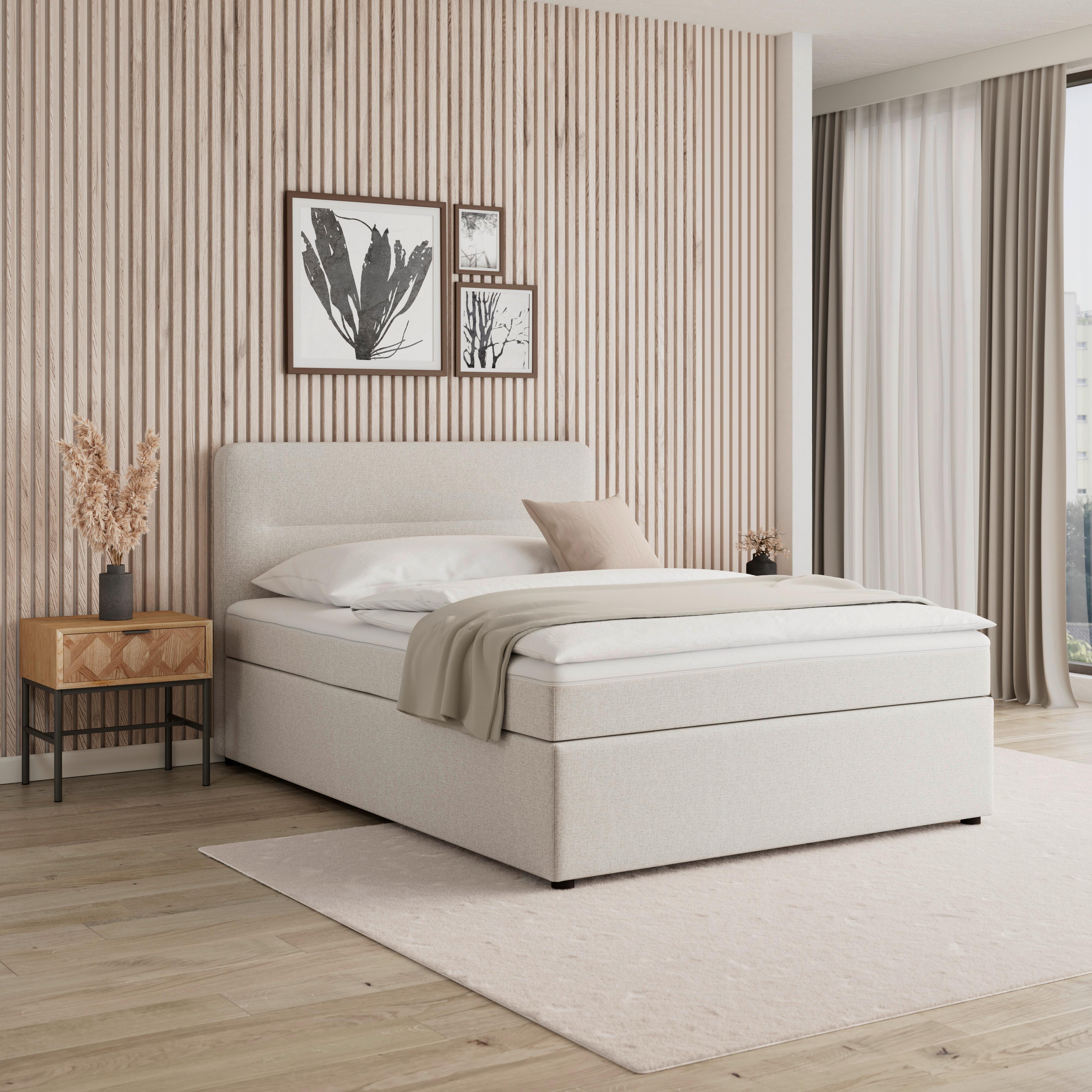 Boxspringová posteľ MARCO 140x200, béžová - čierna/krémová, Modern, drevo/textil (140/200cm) - Bessagi Home