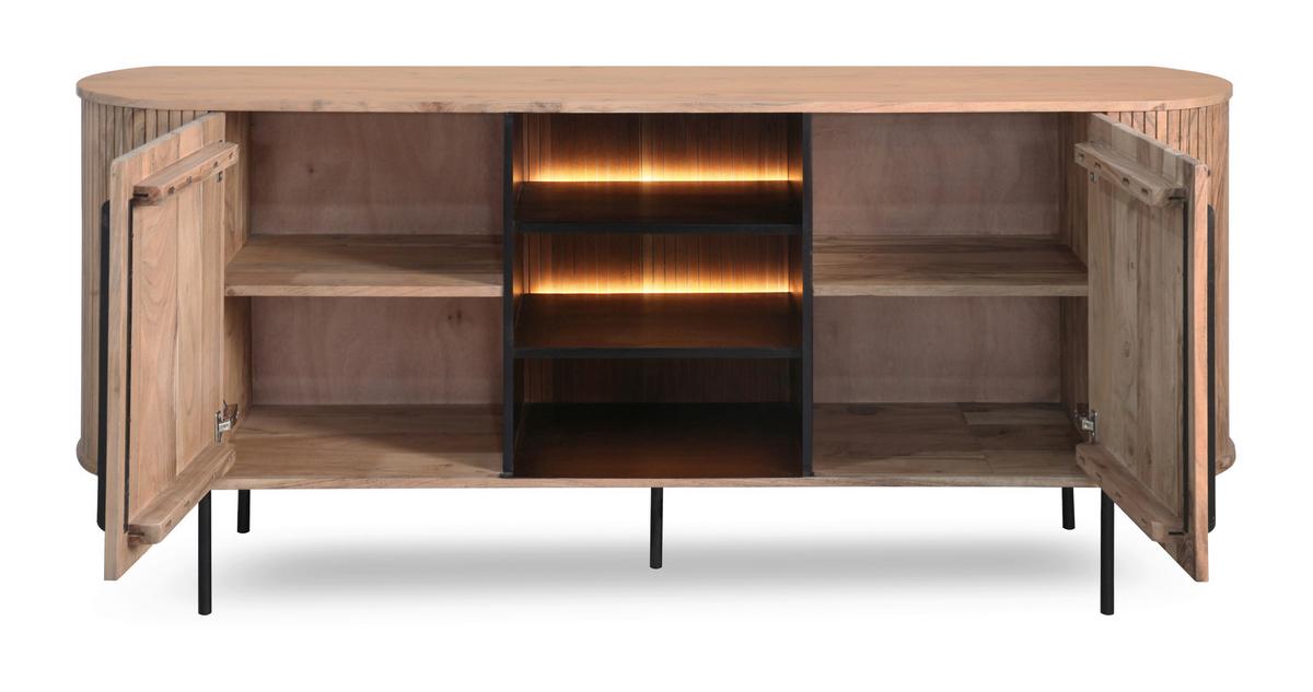 Kommode Kunja Akazie Massiv, B: 175 cm - Schwarz/Akaziefarben, Trend, Holz/Metall (175/80/40cm)