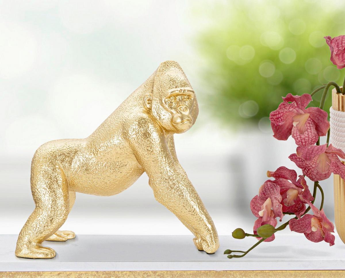 Skulptur Gorilla Dekor Side Goldfarben, B: 24,3 cm - Goldfarben, Basics, Kunststoff (24.3/22.8/13.9cm)