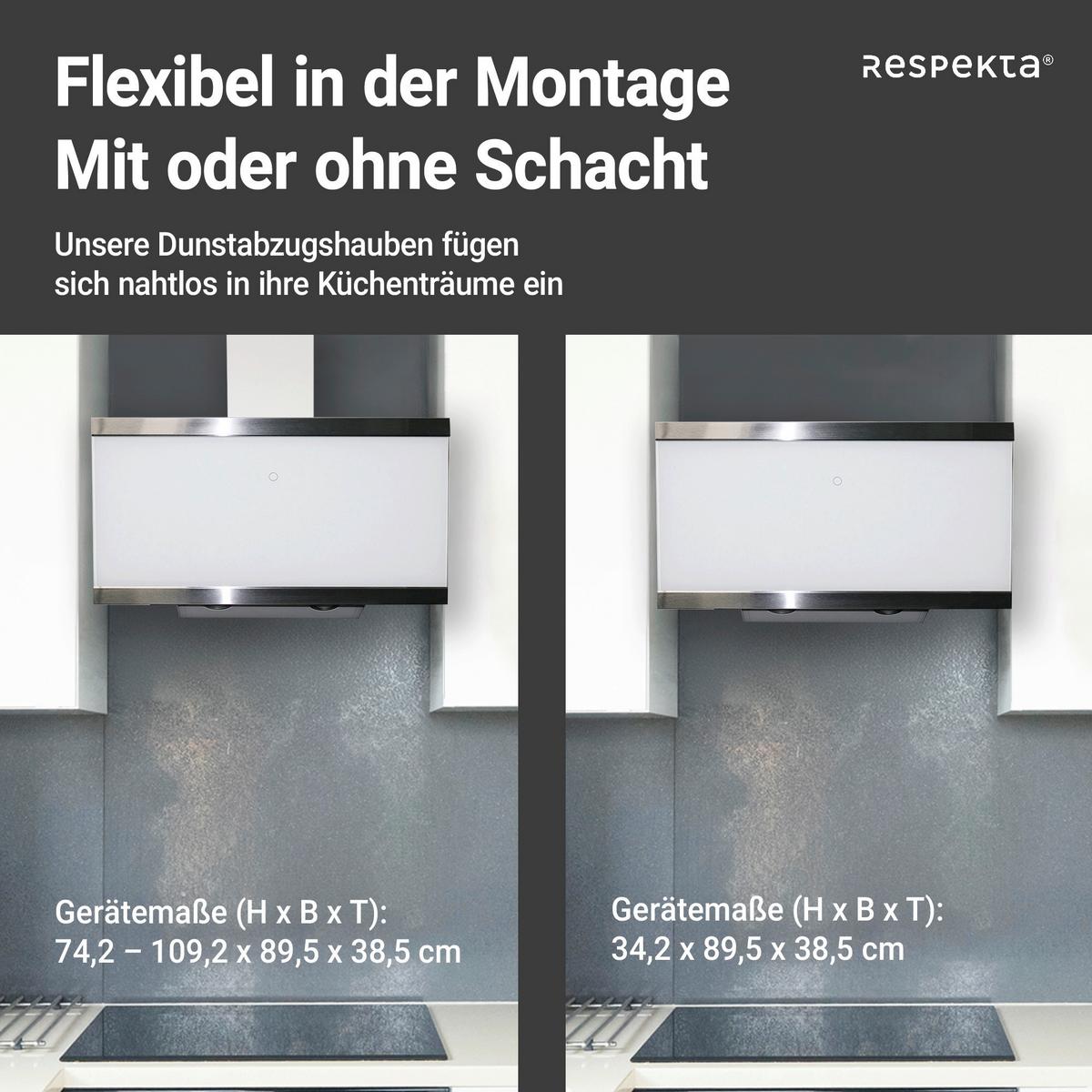 Kopffreihaube Respekta Skala Metall/Glas Weiß B: 89,5 cm - Weiß, Trend, Glas/Metall (89,5/74,2-109,2/38,5cm) - Respekta