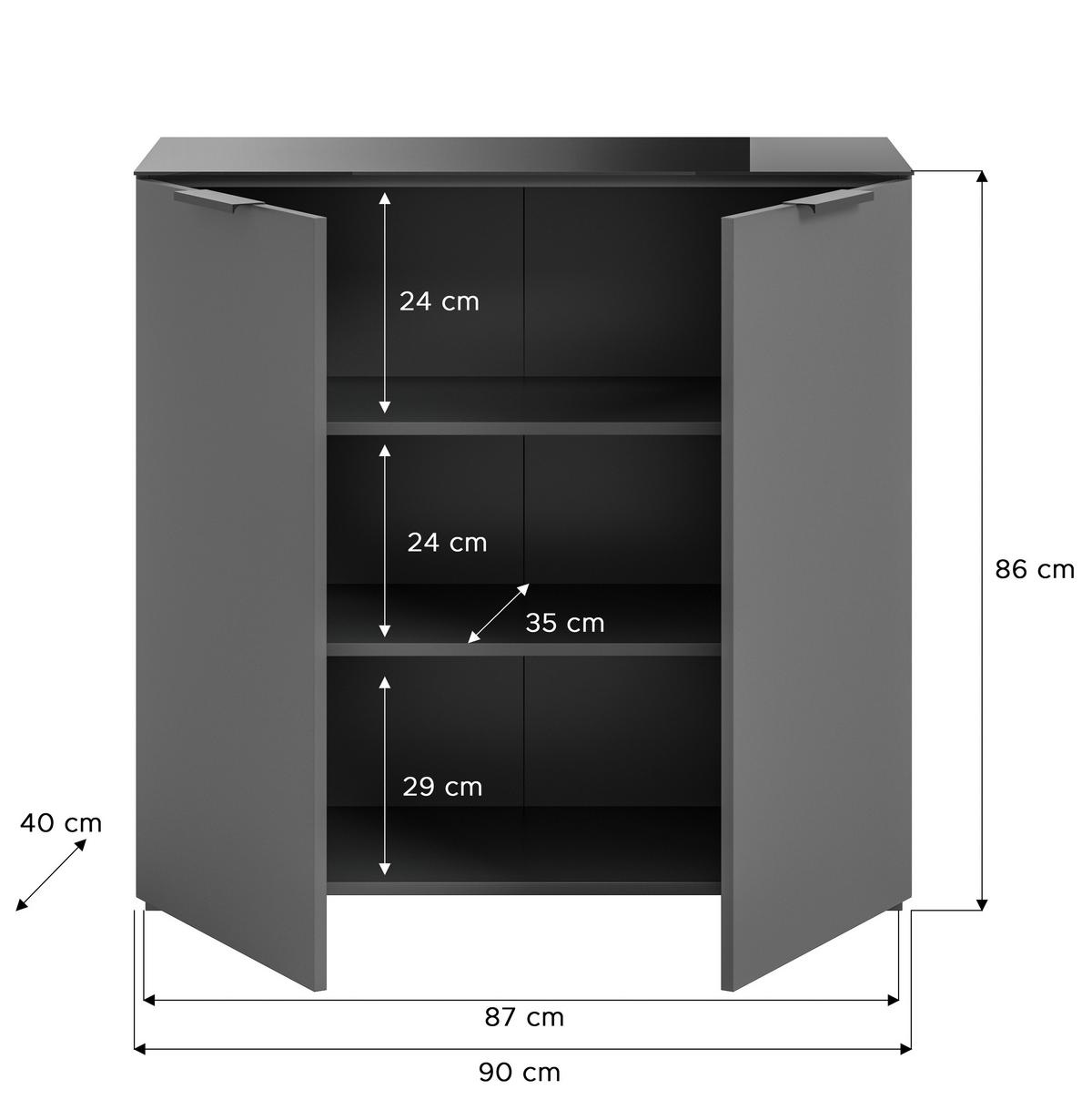 Kommode Ray Anthrazit B: 90 cm - Anthrazit, Design, Glas/Holzwerkstoff (90/86/40cm) - Livetastic