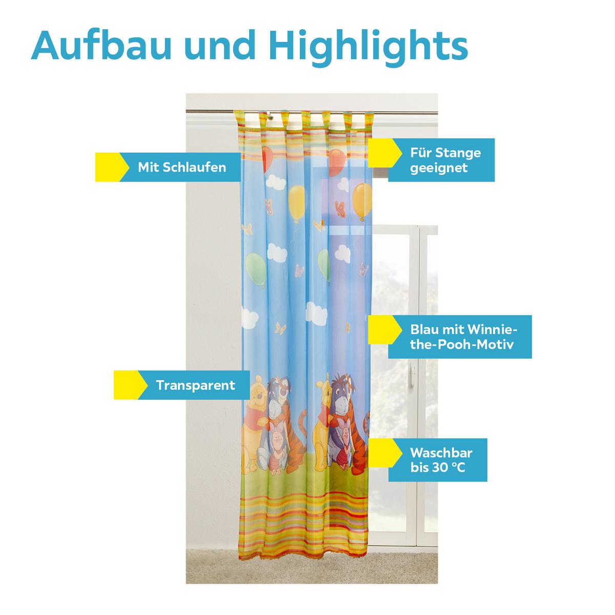 Vorhang mit Schlaufen Winnie The Pooh 140x250 cm Blau - Blau, LIFESTYLE, Textil (140/250cm) - Disney