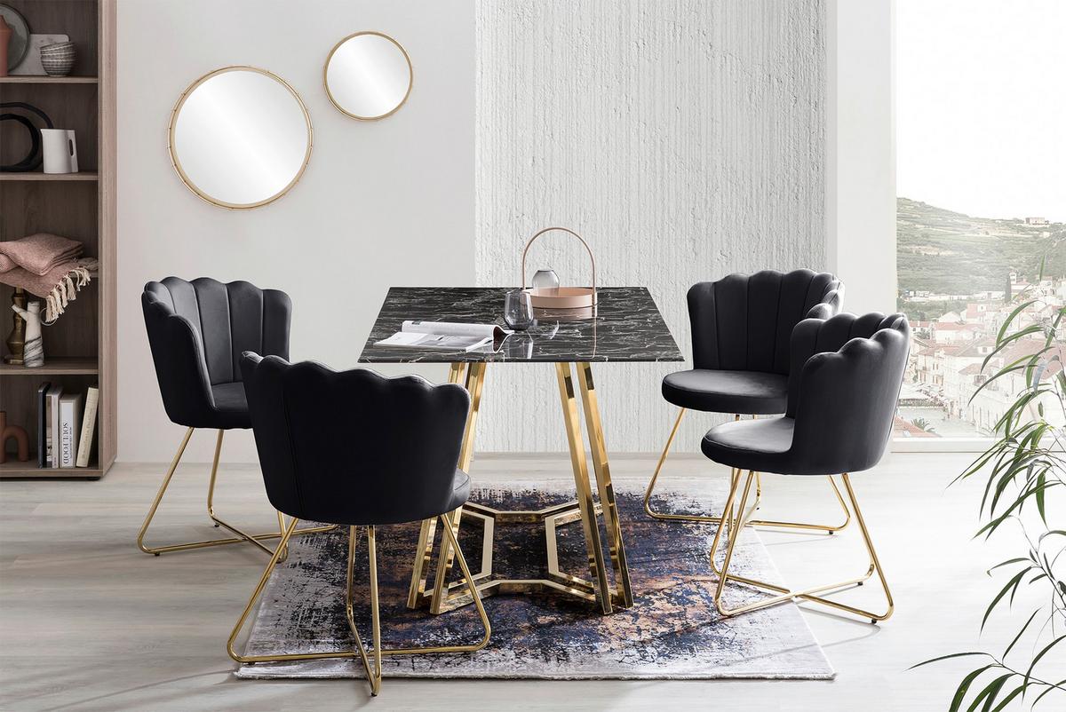 Esstisch Weiß/chromfarben B: 160 Cm - Goldfarben/Schwarz, MODERN, Glas/Metall (160/90/76cm) - Livetastic