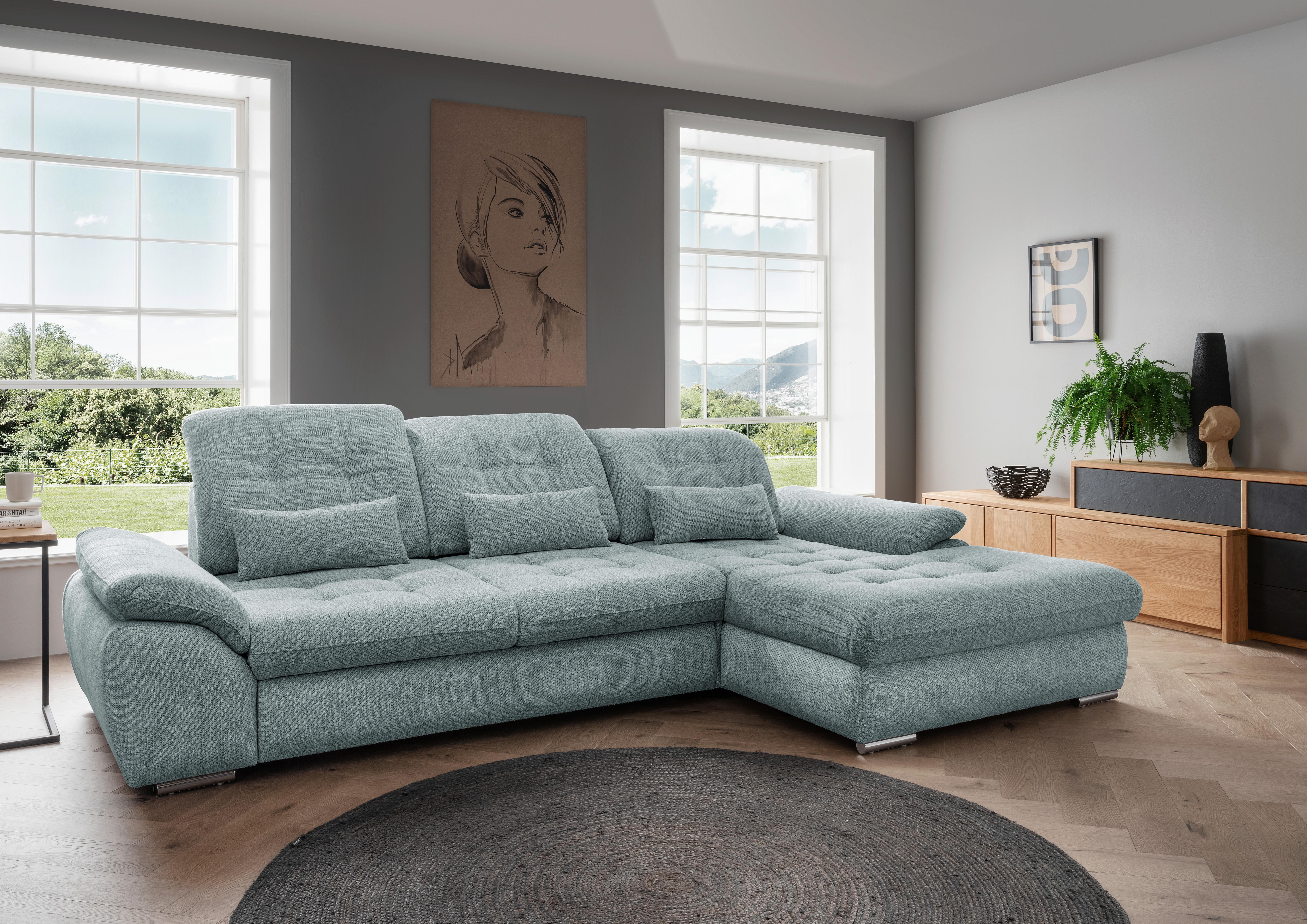 Ecksofa mit Bettkasten Rigatti Blau S: 314x184 cm - Chromfarben/Blau, MODERN, Textil (314/184cm) - Livetastic