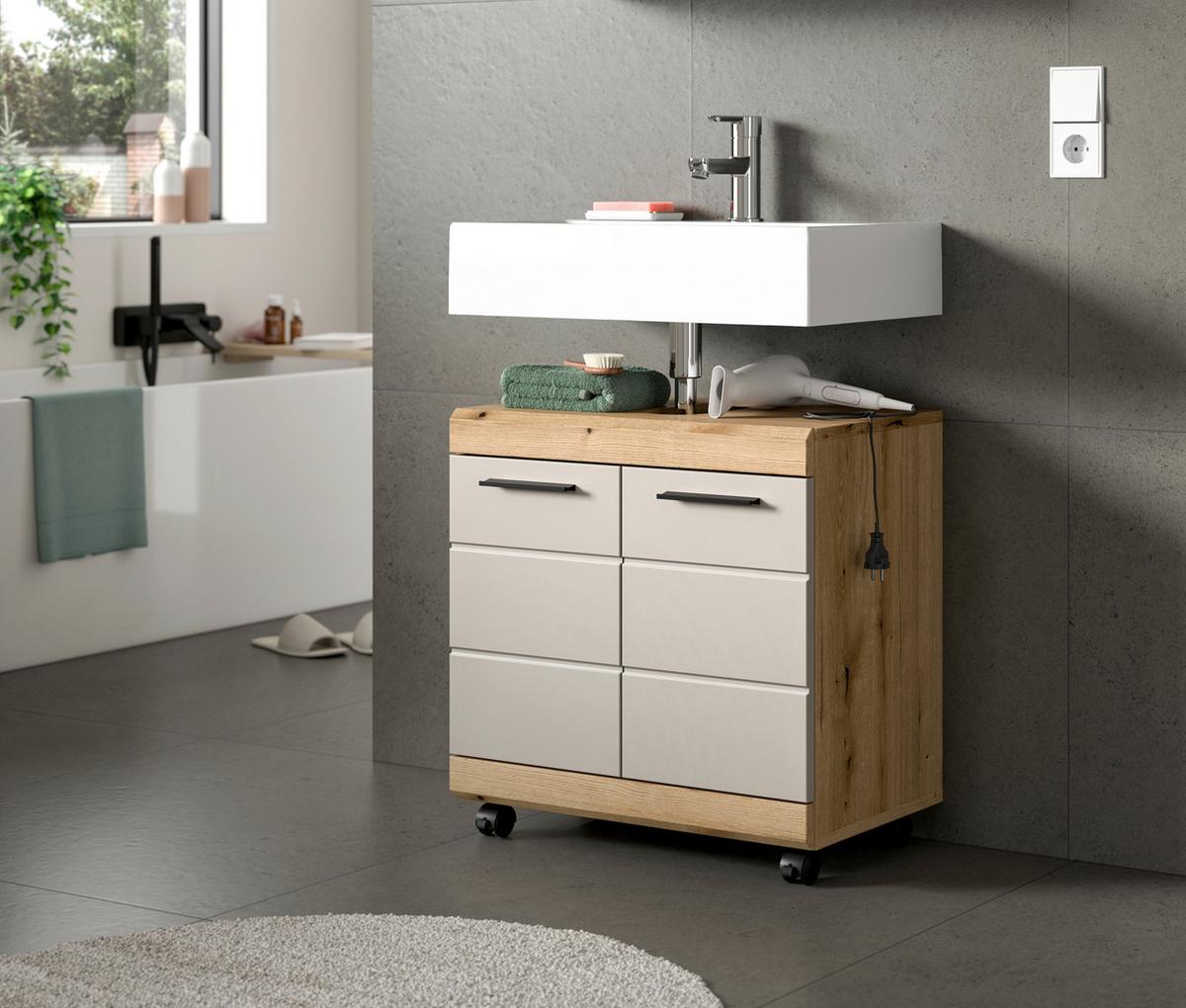 Waschbeckenunterschrank Scout Eichefarben/Kaschmir B: 60cm - Kaschmir/Eichefarben, Trend, Holzwerkstoff (60/60/34cm) - MID.YOU