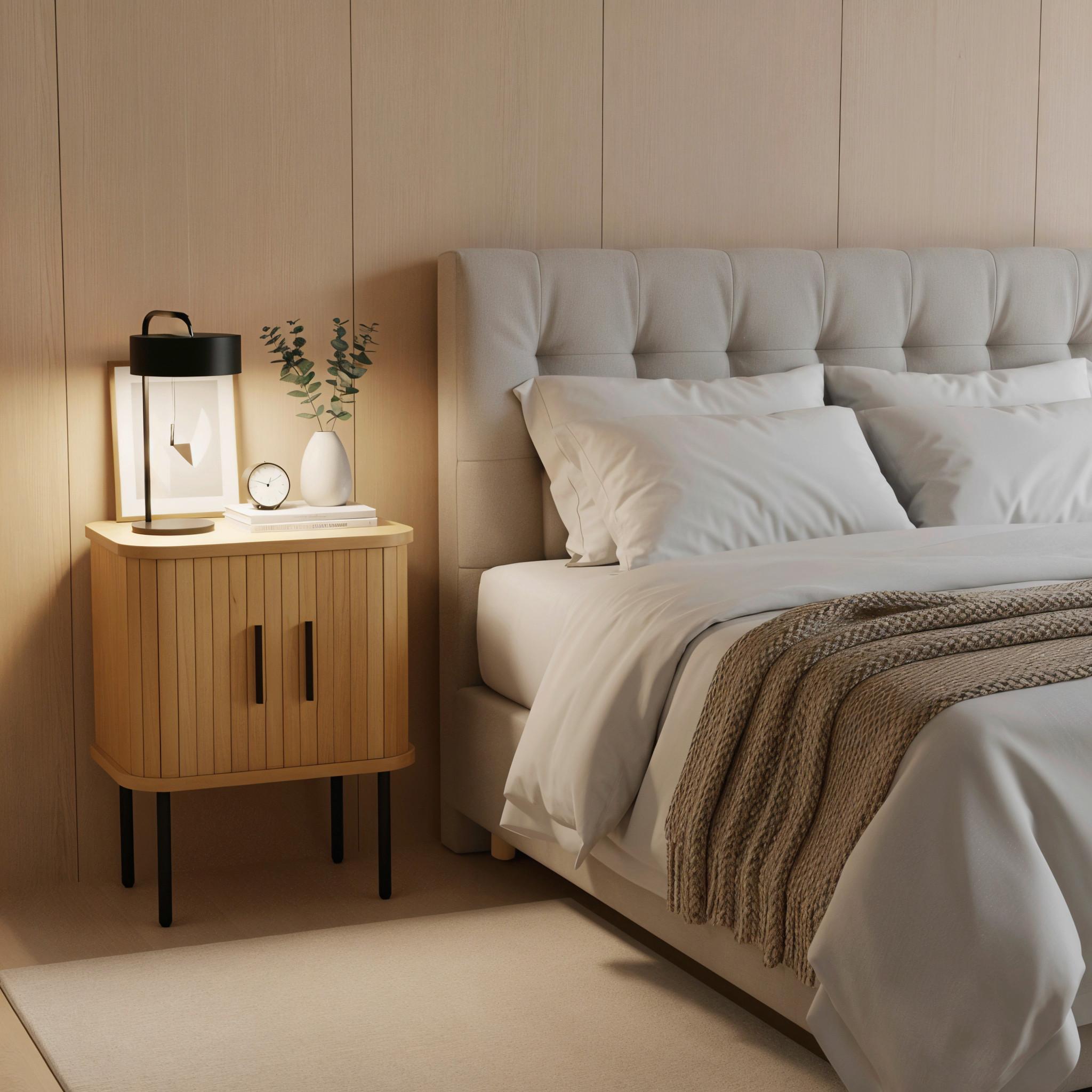 Nachttisch Naturfarben/schwarz B: 45 Cm - Schwarz/Naturfarben, Design, Holzwerkstoff/Metall (45/55/40cm) - Livetastic